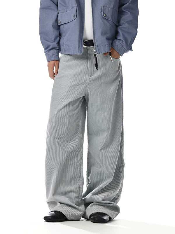 Wide Leg Pleated Casual Corduroy Pants 2