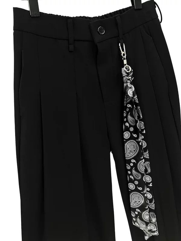 Wide-Leg Pleated Pants with Scarf Detail 4