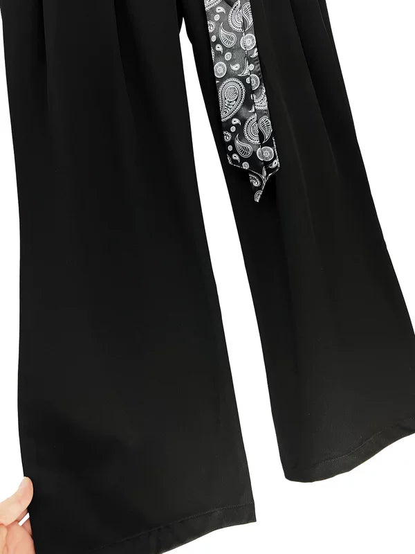 Wide-Leg Pleated Pants with Scarf Detail 5
