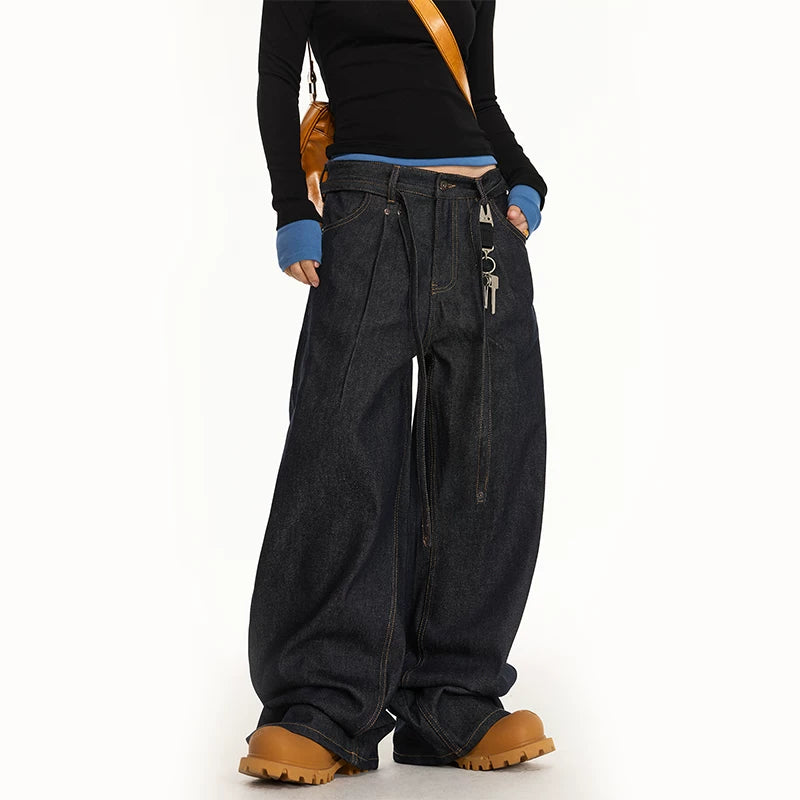 Wide-Leg Raw Denim Casual Pants 3