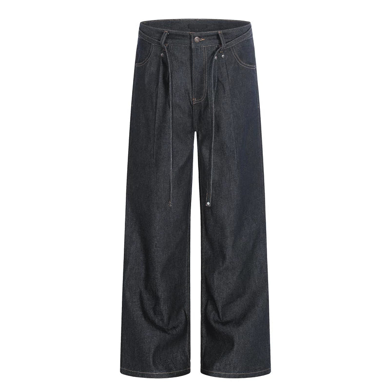 Wide-Leg Raw Denim Casual Pants 5