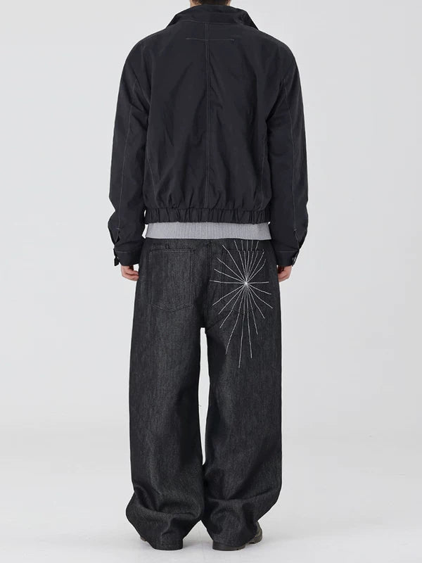 Wide Leg Raw Denim Pants with Stitching 2