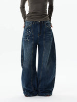 Wide-Leg Rhinestone Detail Jeans Pants 2