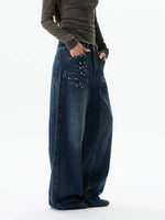 Wide-Leg Rhinestone Detail Jeans Pants 4