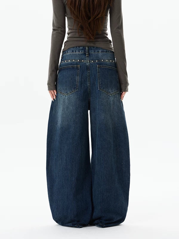 Wide-Leg Rhinestone Detail Jeans Pants 5
