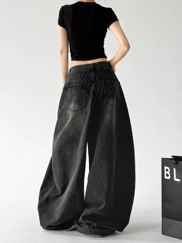 Wide Leg Ripped Denim Jeans Pants 2