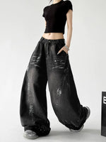 Wide Leg Ripped Denim Jeans Pants 3