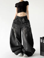 Wide Leg Ripped Denim Jeans Pants 4