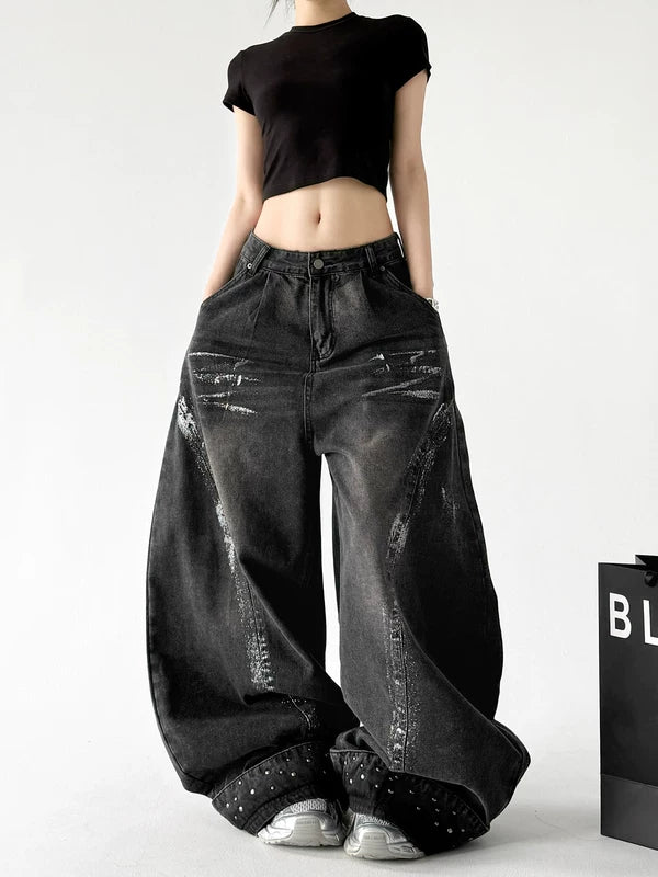 Wide Leg Ripped Denim Jeans Pants 4