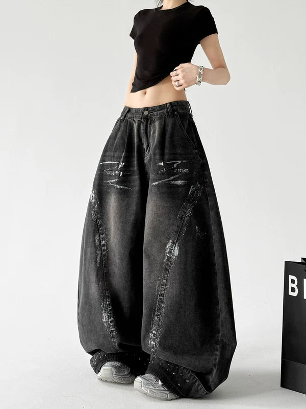 Wide Leg Ripped Denim Jeans Pants 5