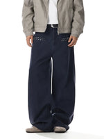 Wide Leg Rivet Detail Denim Pants 2
