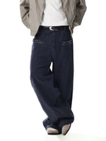 Wide Leg Rivet Detail Denim Pants 4