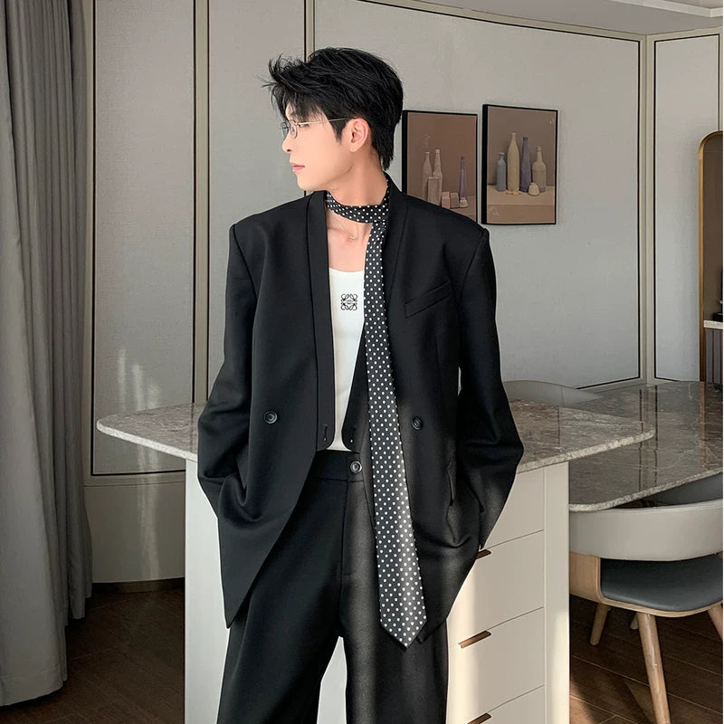 6195829738980,6195829738981,6195829738982,6195829738983, Wide-Shoulder Relaxed Fit Suit Pants Set