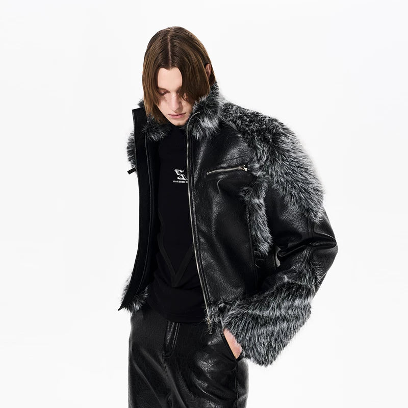Winter Faux Fur Trim Leather Jacket 2