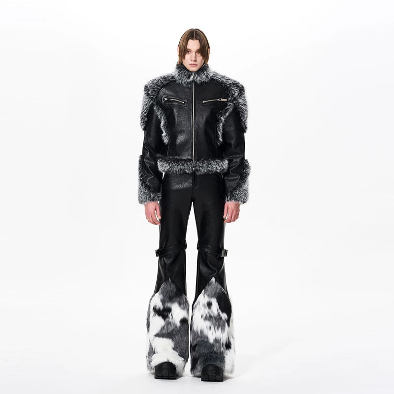 Winter Faux Fur Trim Leather Jacket 4