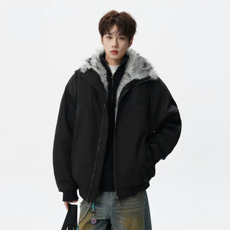 6156819446939,6156819446940,6156819446941,6156819446942, Winter Insulated Stand Collar Fur-Trim Jacket