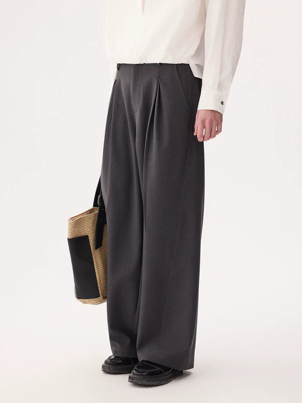Wool Blend Pleated Wide Leg Pants 4