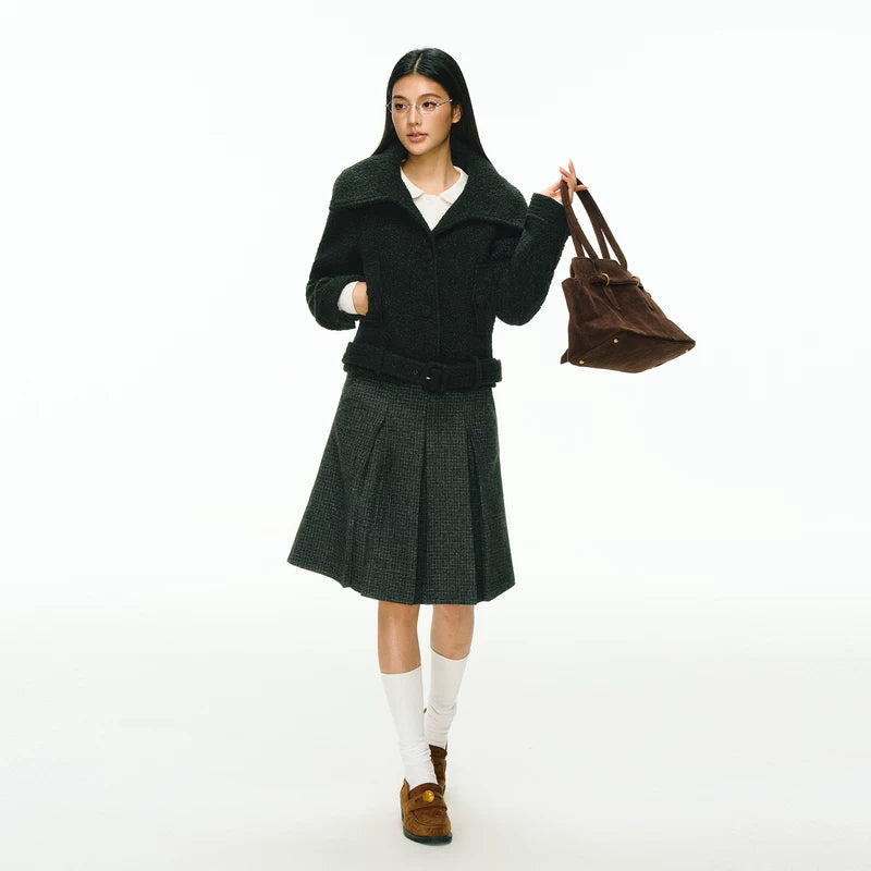 Wool Blend Short Belted Jacket 5