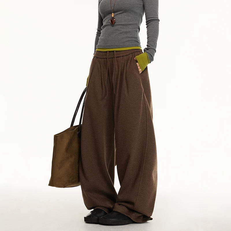 Wool Blend Wide Leg Drawstring Sweatpants 2
