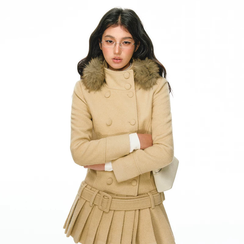 Wool Coat and Pleated Skirt Set 3