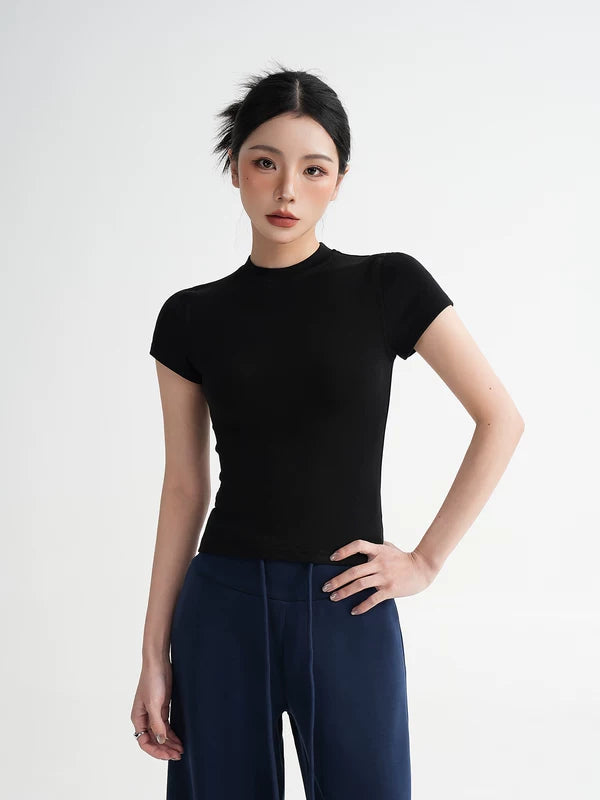 Wool Fitted Round Neck Short Sleeve Top 4