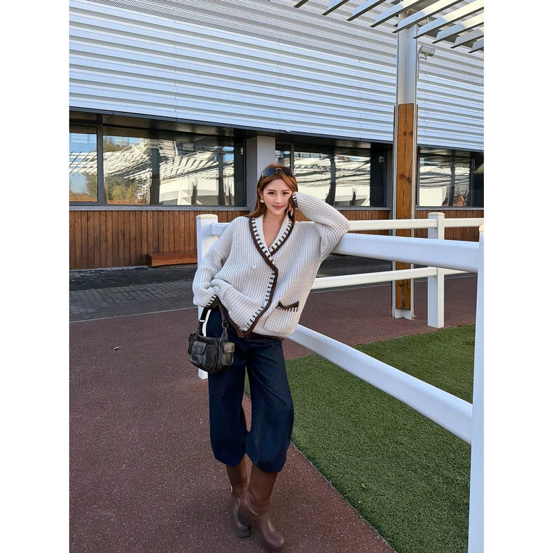 Wool Knit V-Neck Cardigan Sweater 4