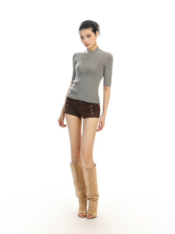 Wool Ribbed Mock Neck Knit Top 3