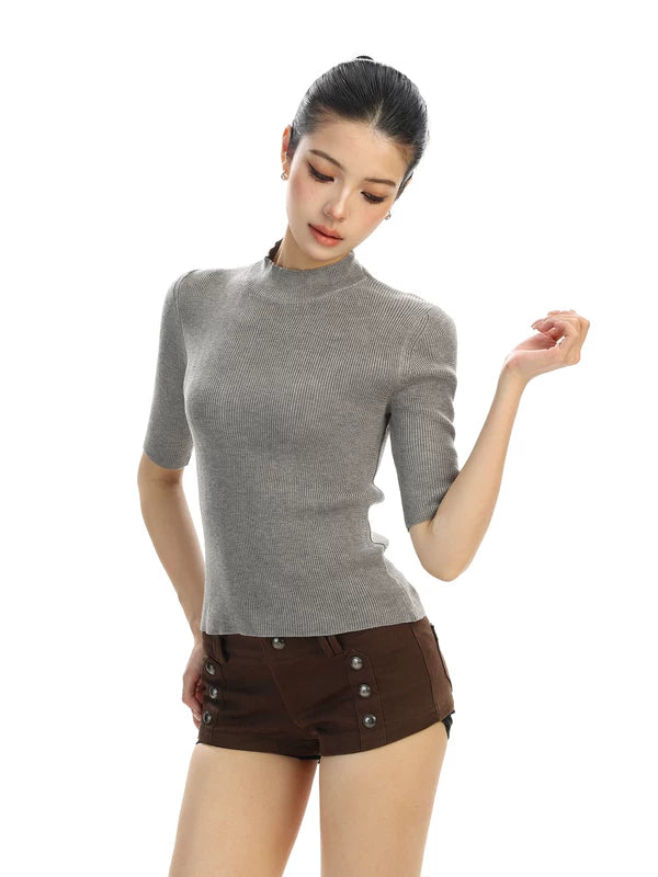 Wool Ribbed Mock Neck Knit Top 4