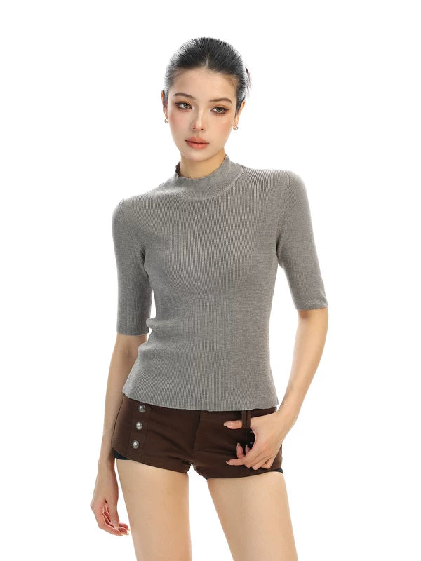 6029195120865,6029195120866,6029195120867, Wool Ribbed Mock Neck Knit Top