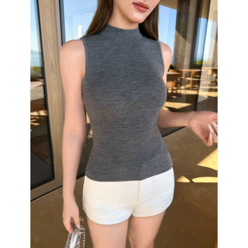 6031859945646,6031859945647,6031859945648, Wool Ribbed Mock Neck Sleeveless Top