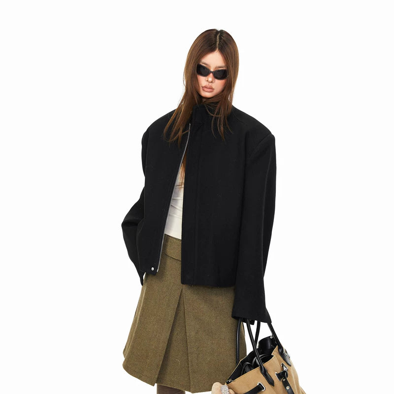 ,1627207:28341,6153074558290,1627207:28341,6153074558292,1627207:28341,6153074558291,6153074558290,6153074558292,6153074558291, Wool Stand Collar Short Jacket