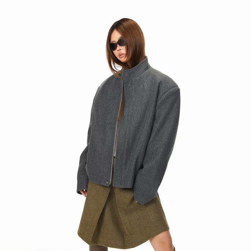 ,1627207:28334,6153074558298,1627207:28334,6153074558297,1627207:28334,6153074558296,6153074558298,6153074558297,6153074558296, Wool Stand Collar Short Jacket