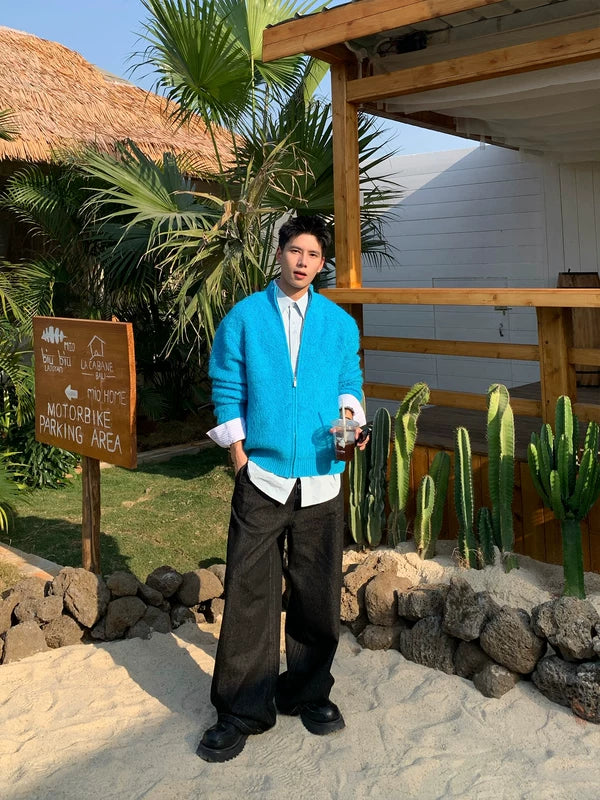 Zip Front Fuzzy Knit Cardigan Sweater 5