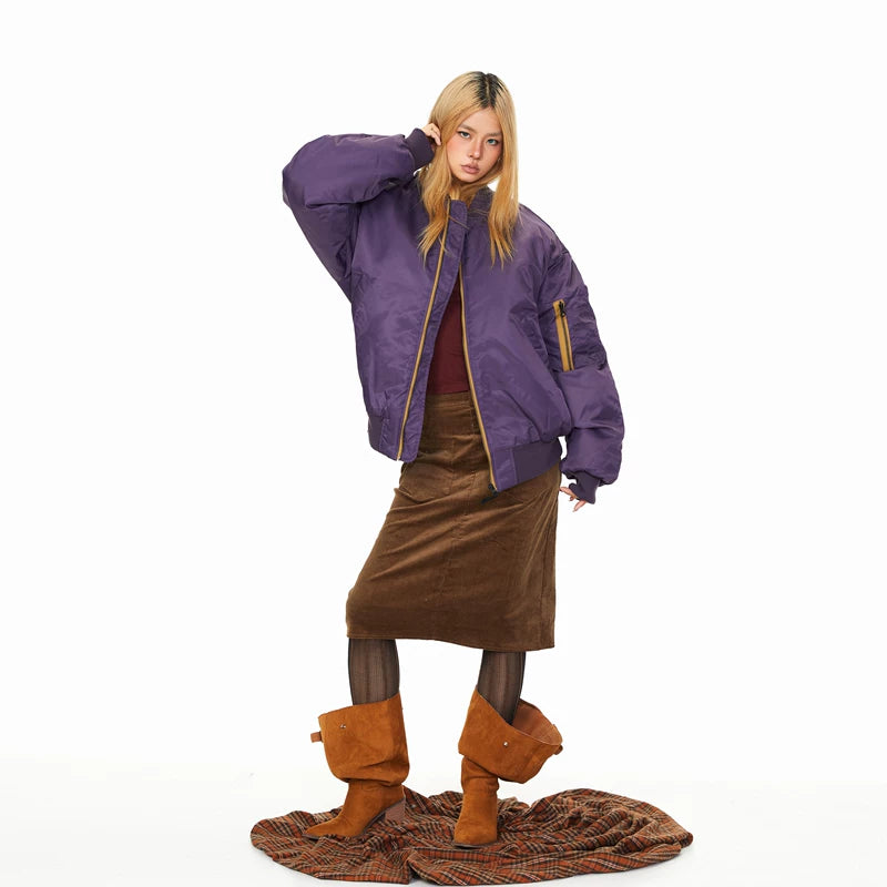 Zip Front Puffer Baseball Collar Jacket 5