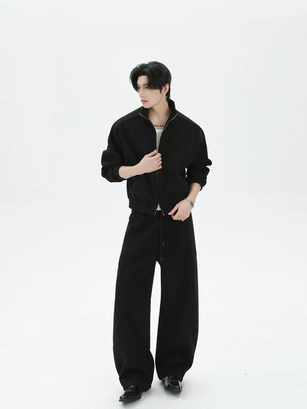 Zip Front Stand Collar Sweatshirt Pants Set 2