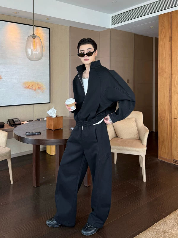 Zip Stand Collar Jacket and Pants Set 2