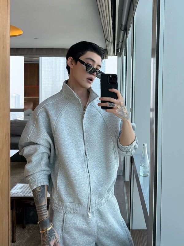 Zip Stand Collar Jacket and Pants Set 3