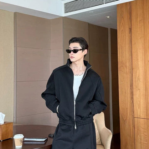 Zip Stand Collar Jacket and Pants Set 4