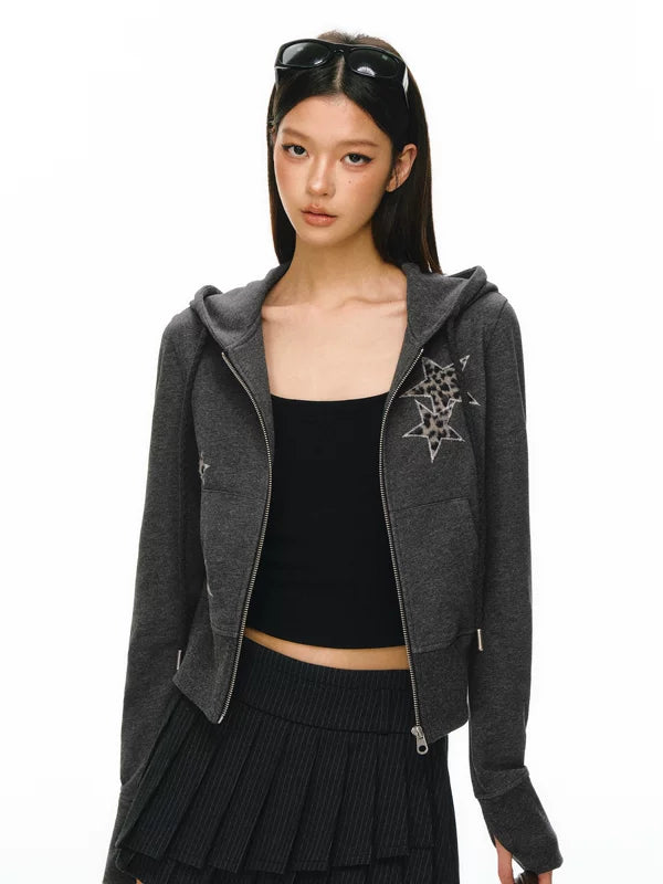 Zip-Up Hoodie Jacket with Star Print 2