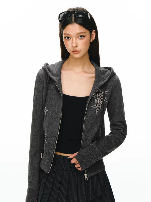 Zip-Up Hoodie Jacket with Star Print 4