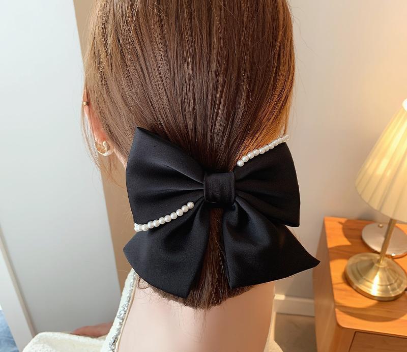 Black Bow Pearl Hairpin