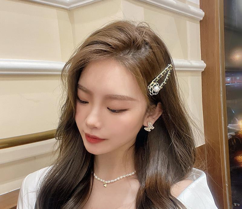 Black Camellia Hair Barrettes