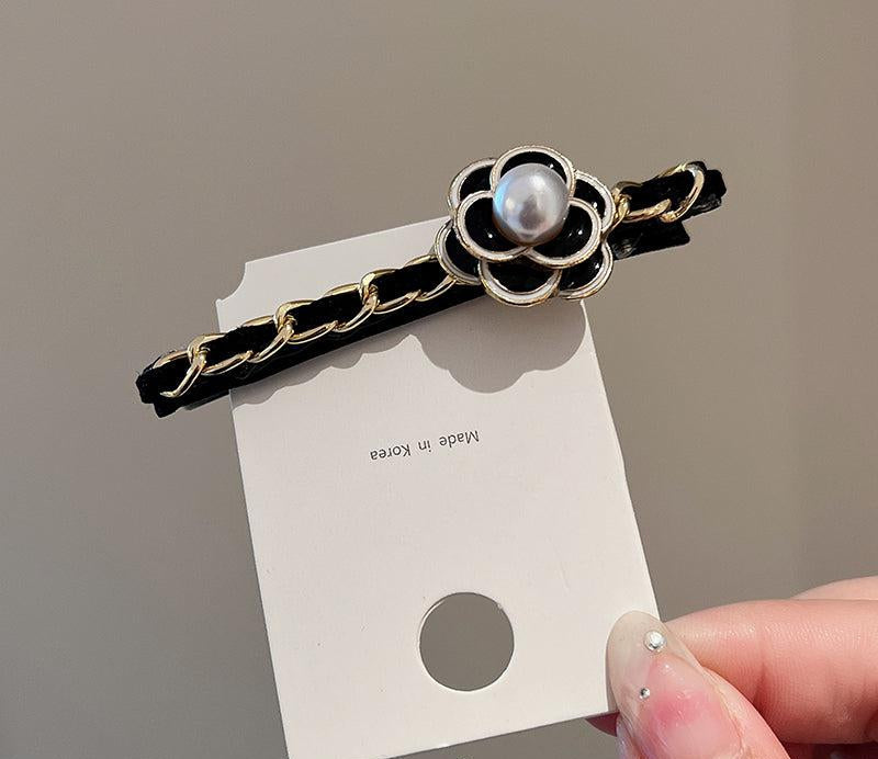 Black Camellia Hair Barrettes