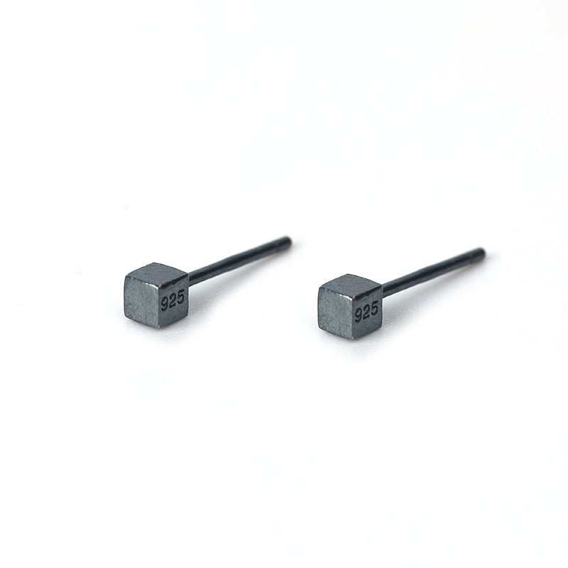 Black Cube Stud Earrings