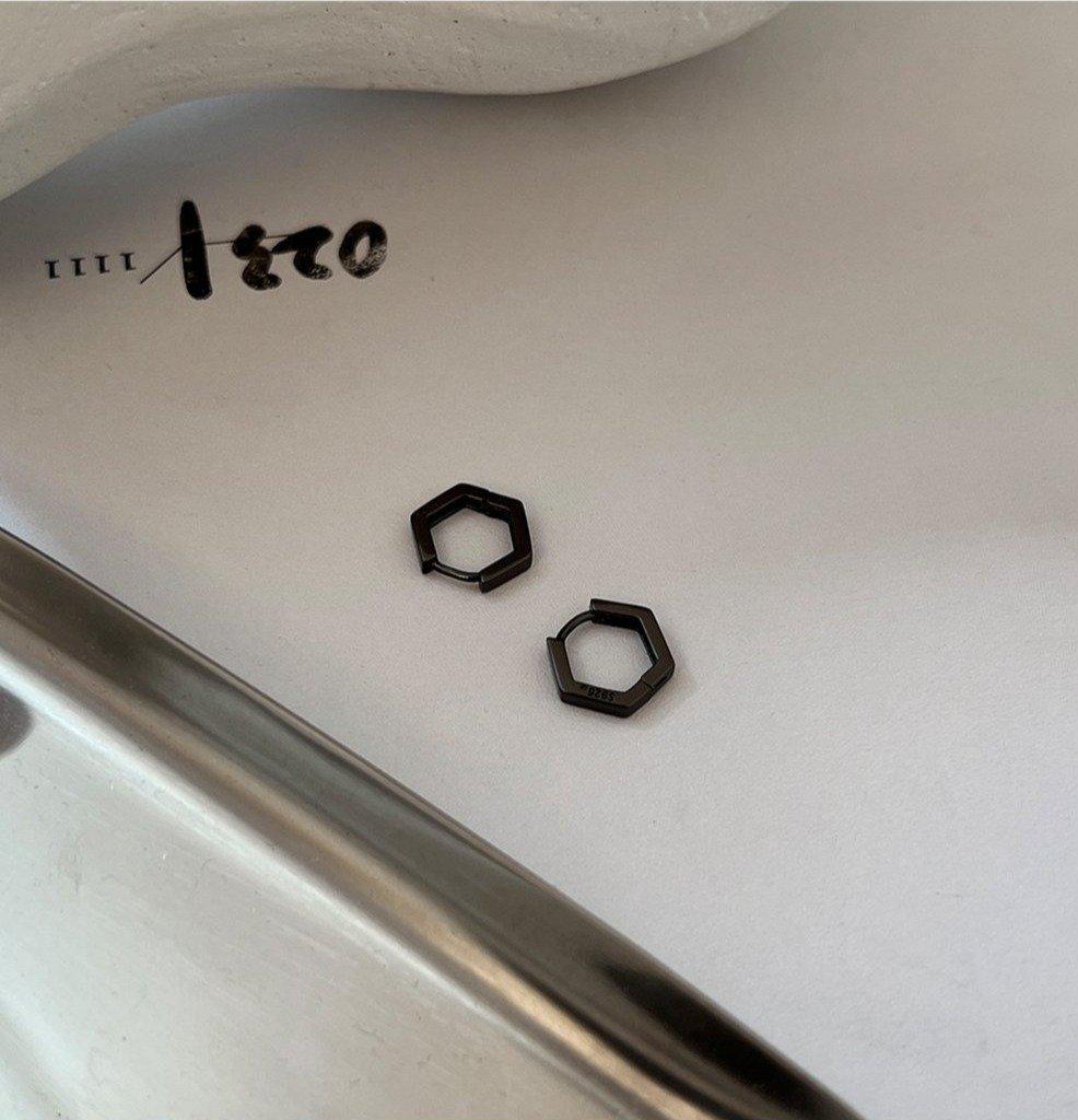 Black Hexagon Earrings
