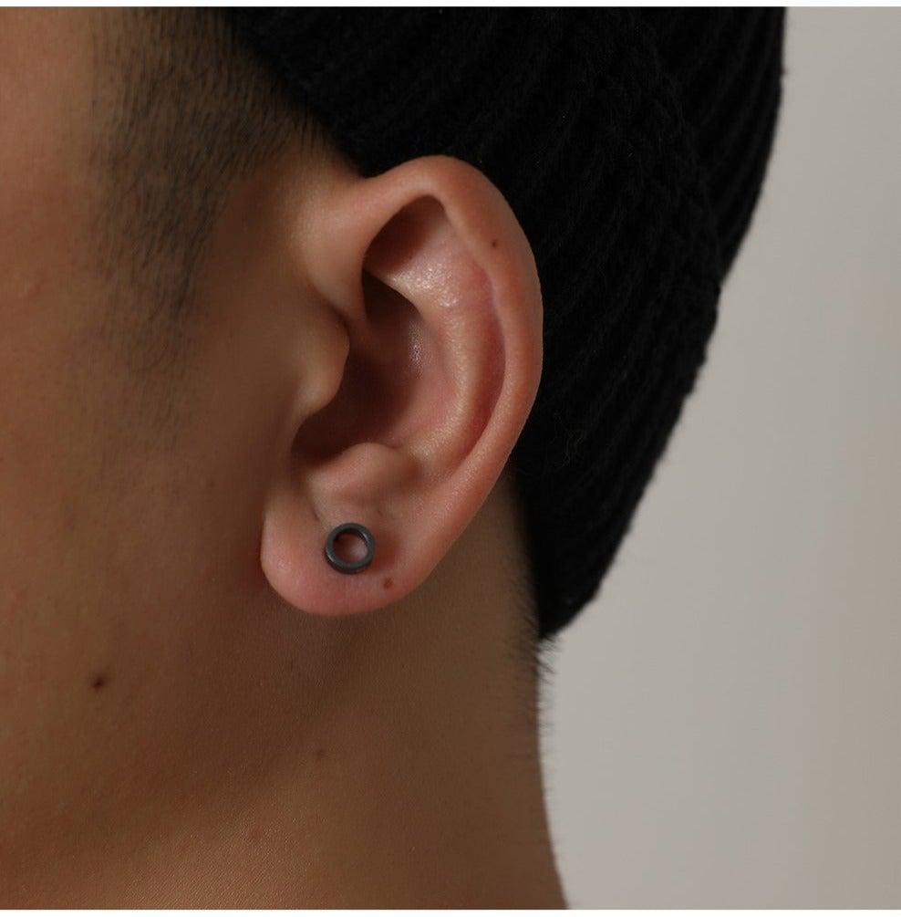 Black Hollow Round Stud Earrings