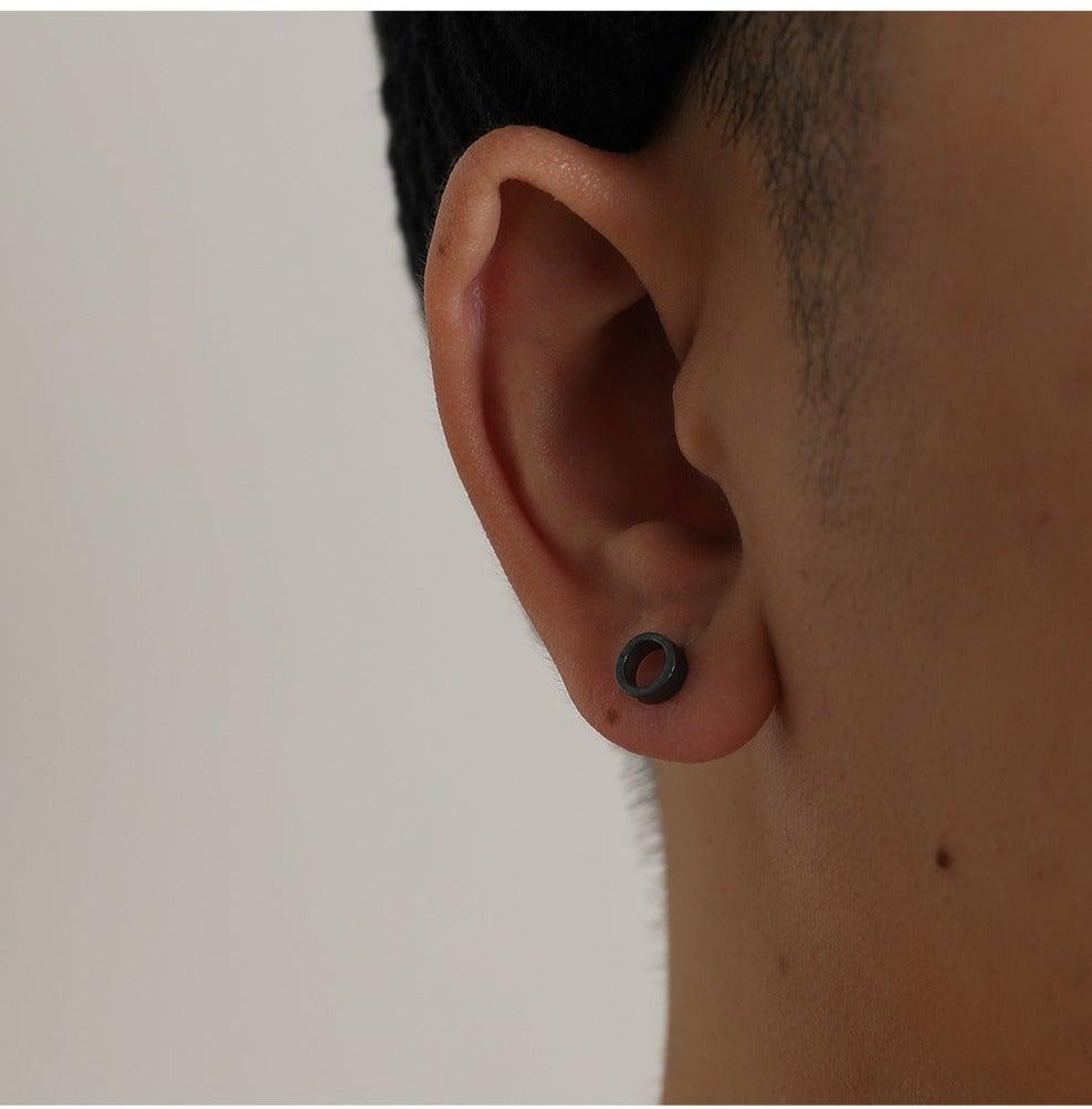 Black Hollow Round Stud Earrings