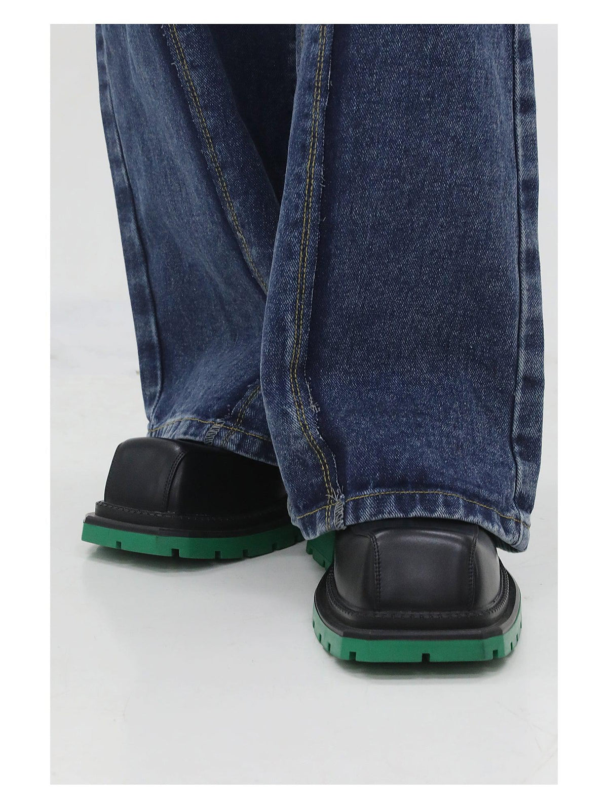 Black Square Toe Leather Shoes