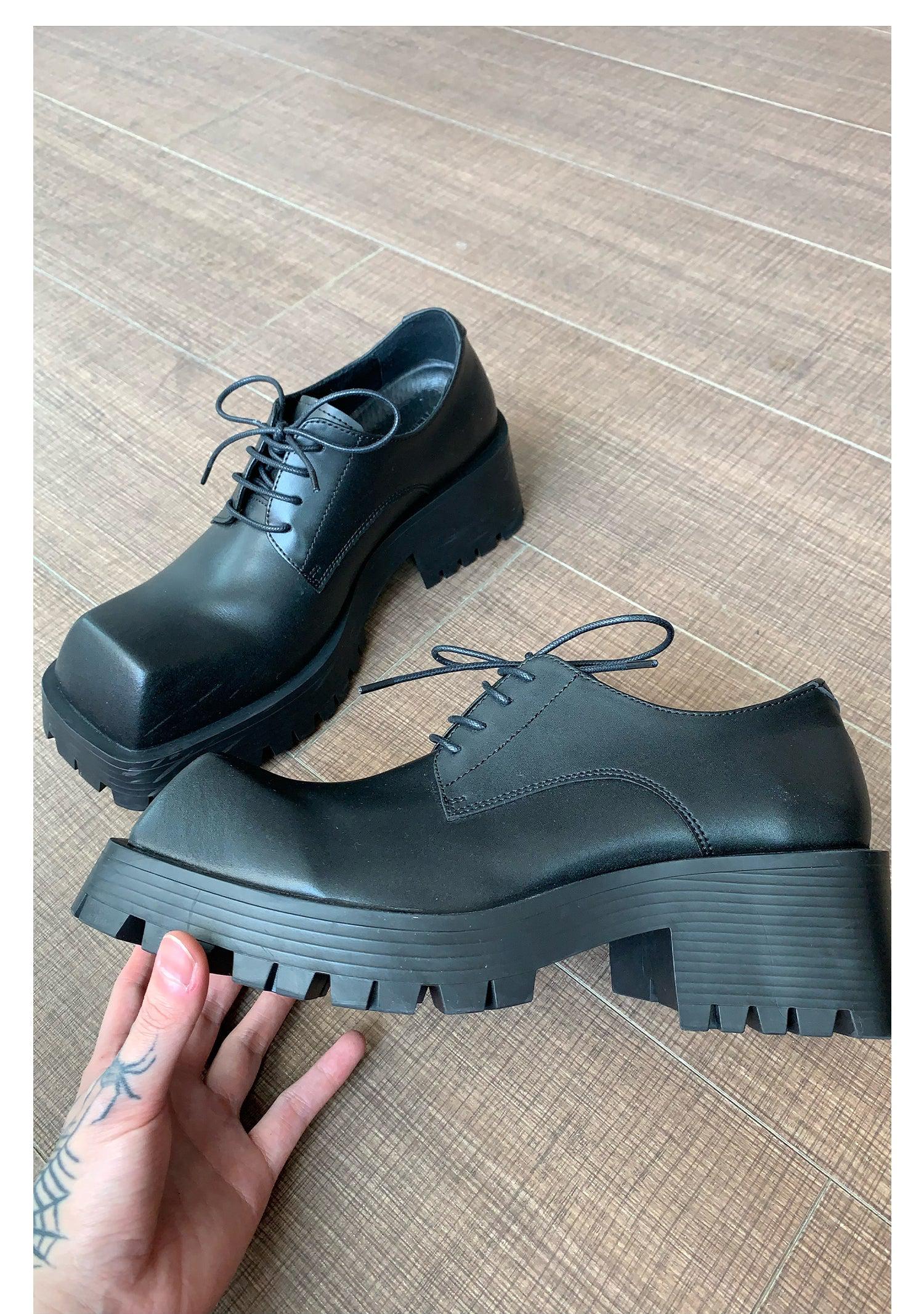 Black Square Toe Leather Shoes – The Korean Fashion