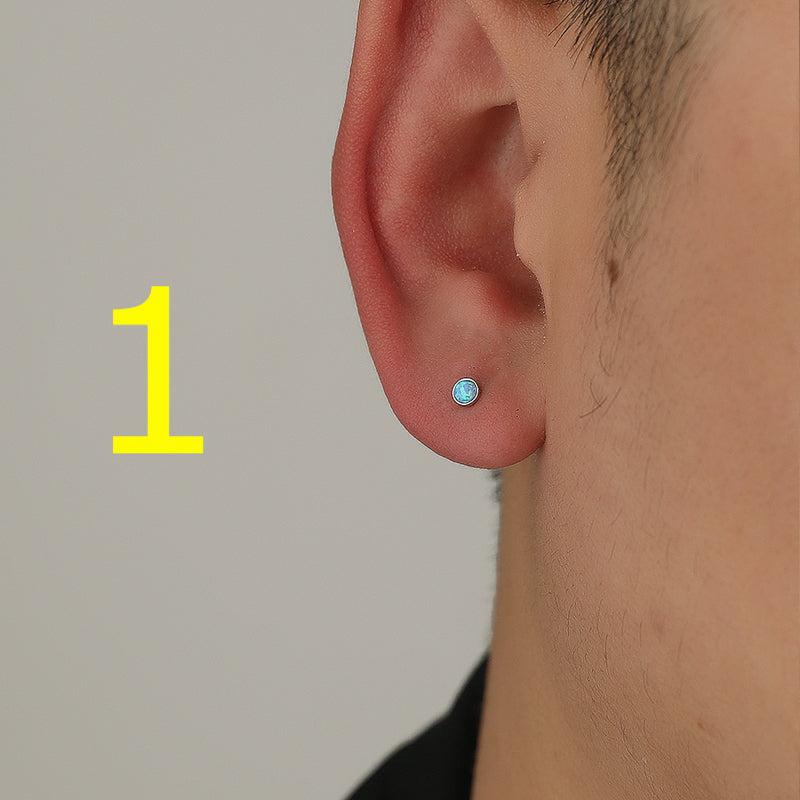 Blue Amber Stud Earrings